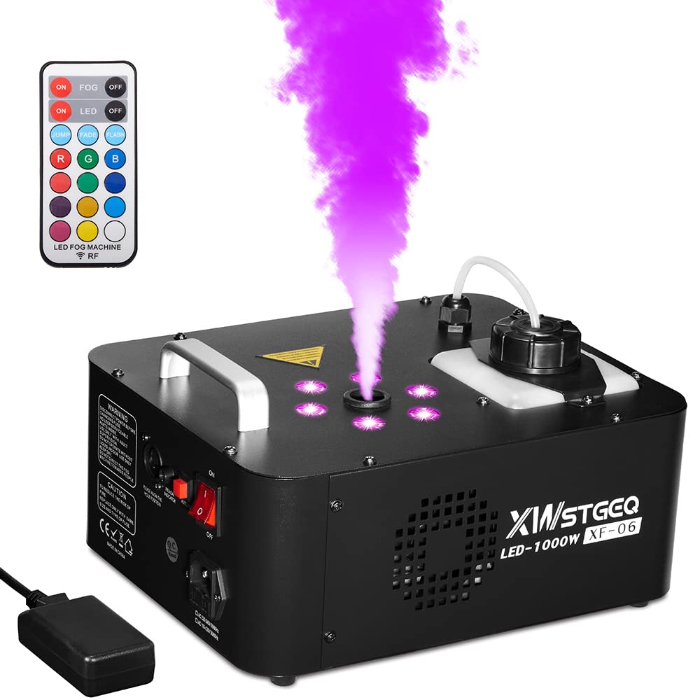 Vertical Fog Machine 1000W With 6 Led Lights And Wireless Remote Control For Stage Halloween Wedding Dj Parties